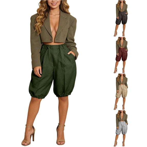 Xiaoxatg Women's Shorts for Women Casual Bohemian Palazzo Style with Elastic Waist Lofty Comfort for Spring Summer Outdoor Wear Army Green XL