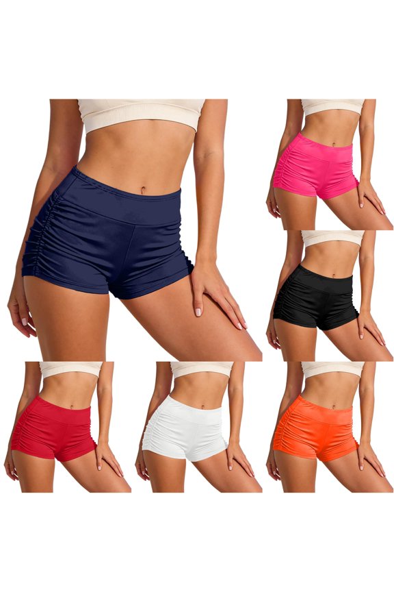 Women's Swim Shorts, Summer Solid Color Ruffle High Waist Swim Shorts for Beach and Pool Lightweight Bottoms for and Holiday Navy L