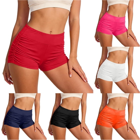 Xiaoxatg Women's Swim Shorts, Summer Solid Color Ruffle High Waist Swim Shorts for Beach and Pool Lightweight Bottoms for and Holiday Red L