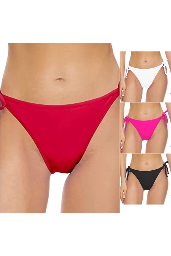 Women's Swim Shorts, Swimwear Bottom for Women Brazilian Low Rise Design with Side Tie String- Bikini Bottoms for Beach Brazilian Cut Coverage and Comfortable Fit Red L