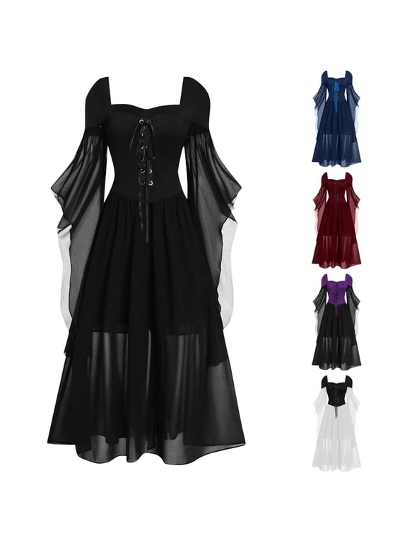 Womens Halloween Gothic Clothes Lace Skeleton Punk Dress Plus Size Retro Style for Women Black1 L