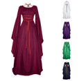 thumbnail image 1 of Xiaoxatg Womens Halloween Costume Maxi Dress Retro Gothic Gown Long Sleeve Lace Up Cosplay Evening Party Prom Dress Wine XL, 1 of 9