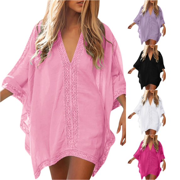 Xiaoxatg Womens Swim Cover Up, Swimwear Cover Ups for Women Beach Clothing Attire by Swimwear Fashion Lightweight Oversized Sheer Kaftan Dress Pink One Size