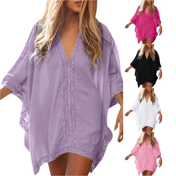 Xiaoxatg Womens Swim Cover Up, Swimwear Cover Ups for Women Beach Clothing Attire by Swimwear Fashion Lightweight Oversized Sheer Kaftan Dress Purple One Size