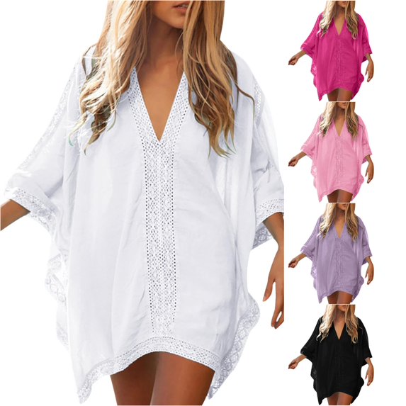 Xiaoxatg Womens Swim Cover Up, Swimwear Cover Ups for Women Beach Clothing Attire by Swimwear Fashion Lightweight Oversized Sheer Kaftan Dress White One Size
