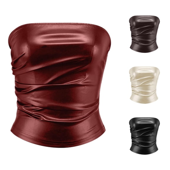 Xiaoxatg Womens T Shirts,Plus Size Tops Women Tube Top Ruched Strapless Corset Style for Party Going Out nightclubRedM