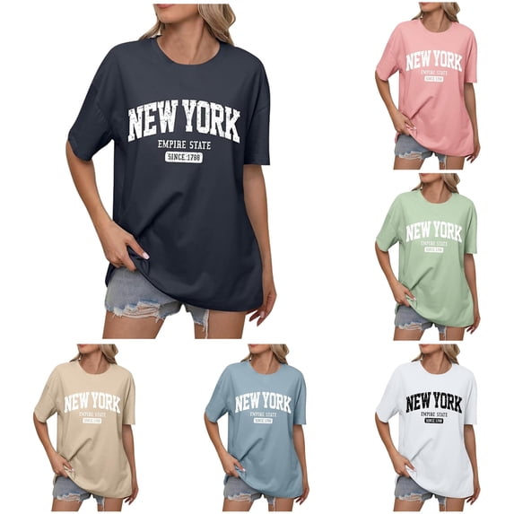 Xiaoxatg Womens T Shirts,Women's T-Shirt for Women Casual Summer English Letter Print Loose Shoulder Round Neck Short Sleeves TopBlackS