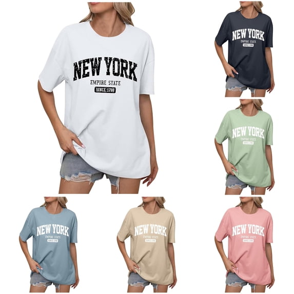 Xiaoxatg Womens T Shirts,Women's T-Shirt for Women Casual Summer English Letter Print Loose Shoulder Round Neck Short Sleeves TopWhiteM