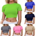 thumbnail image 1 of Xiaoxatg Womens T Shirts,Women's T-Shirts Casual Short Sleeve Crop Top with Round Neck for Spring Summer Basic Solid Style Women's Tops Green XL, 1 of 4