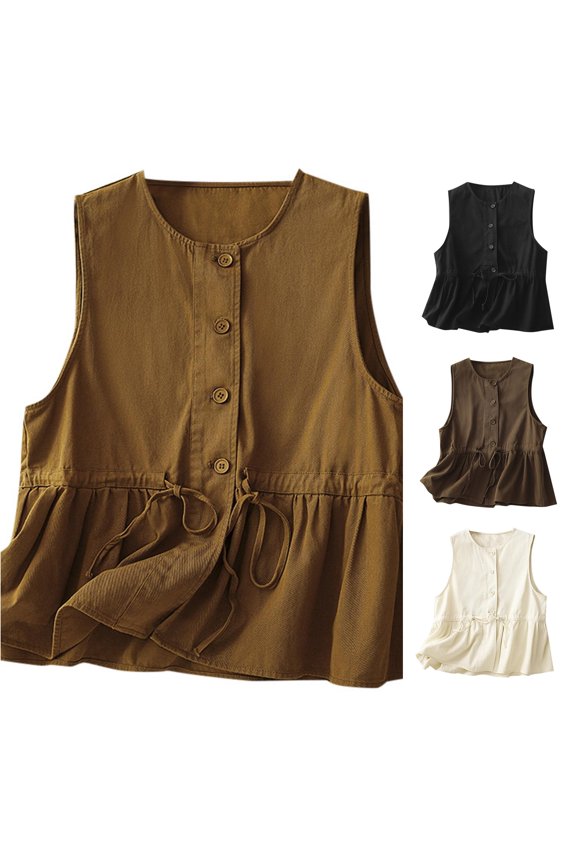 Womens T Shirts,Women's T-Shirts Vest Jacket Women's Loose Fitting And Age Reducing Round Neck Ruffled Edge Design Sense TopKhakiXL