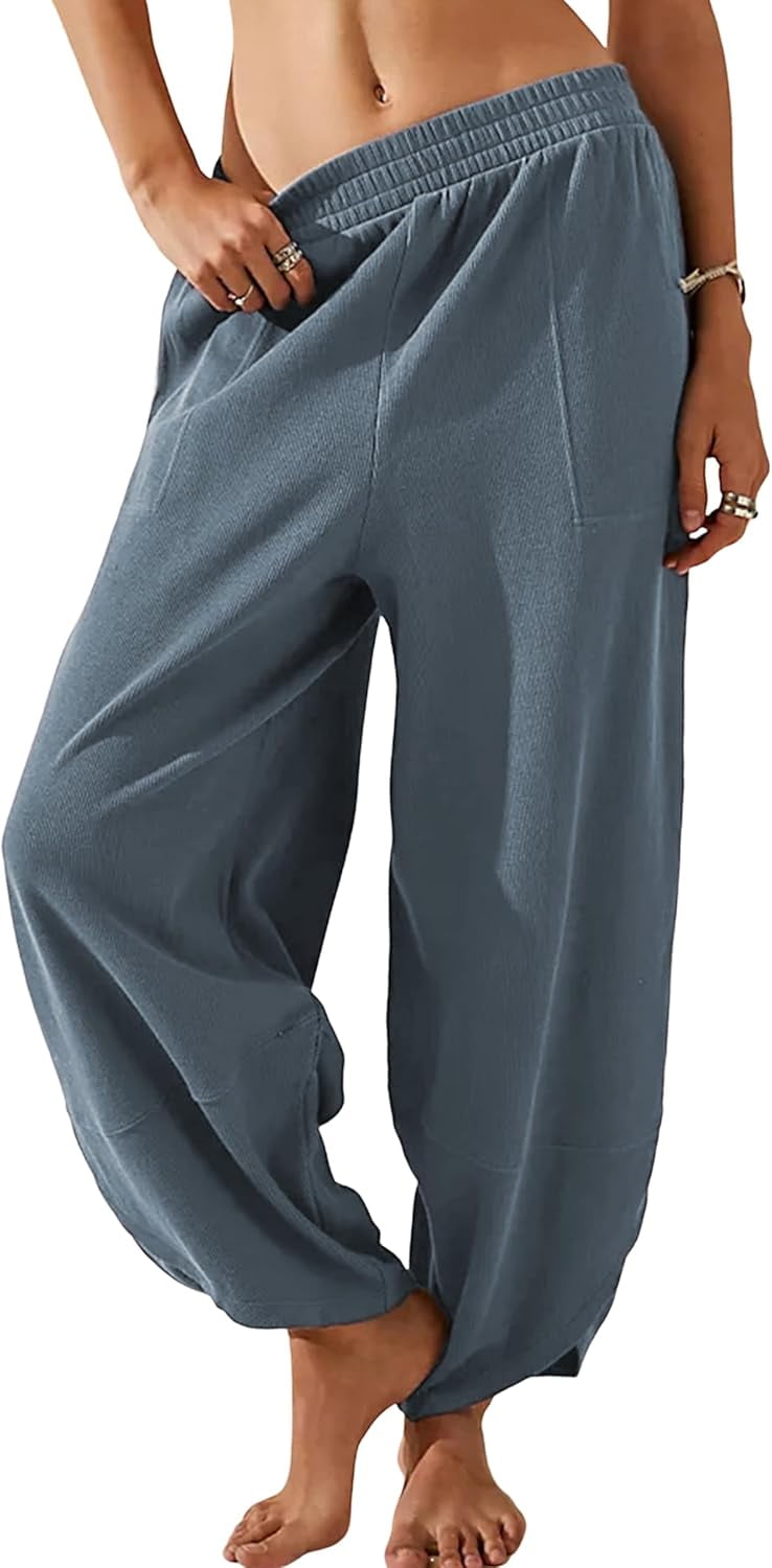 Womens linen baggy pants with drawstring waist 1942 Womens linen baggy pants with drawstring waist 1942