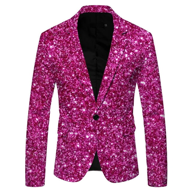 Xiaoxuuuu Men's 3D Sequin Suit Printed Pocket Lapel Button Up Suit Suit ...