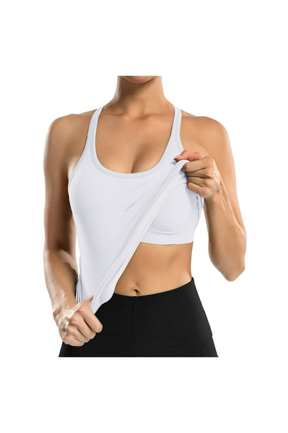 Ribbed Workout Tank Tops For Women With Built In Bra Tight Racerback Scoop Neck Athletic Top 3xl Maternity Clothes