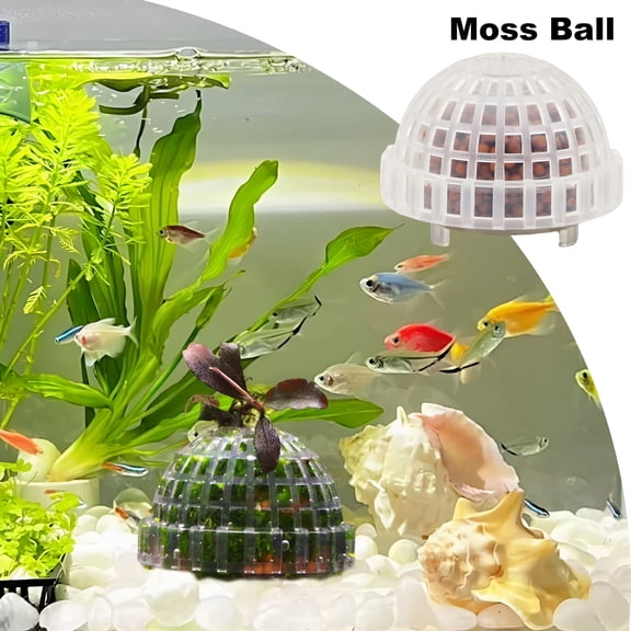 Xibufe Moss Hemisphere Colonization Ball, Freshwater Aquarium Shrimp Holder With Filter Stone, Transparent Plastic Plant Sphere For Fish Tank, Low Light