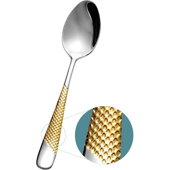Xideman® Premium 6 Piece Silver Gold Dinner Spoon with Hammered, 18/10 Stainless Steel Fine Soup Spoon, 7.95" Golden Tablespoons for Home, Kitchen or Restaurant, Mirror Polished & Dishwasher Safe