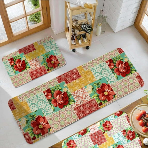 Xidingyue Flower Print Kitchen Mat, Absorbent 2 Count