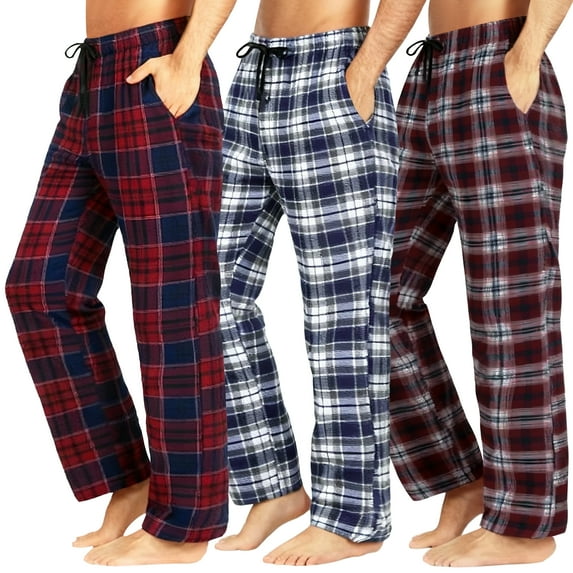 Xidunhg Men's 3-Pack Comfortable Pajama Pants, Cotton Blend Flannel Plaid Sleep and Lounge Bottoms with Pockets