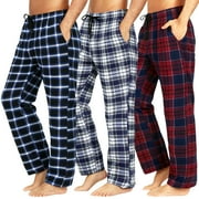 XIDUNHG Men's 3-Pack Comfortable Pajama Pants, Cotton Blend Flannel Plaid Sleep and Lounge Bottoms with Pockets