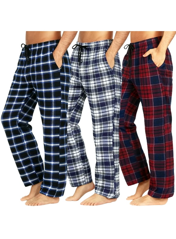 Men's 3-Pack Comfortable Pajama Pants, Cotton Blend Flannel Plaid Sleep and Lounge Bottoms with Pockets