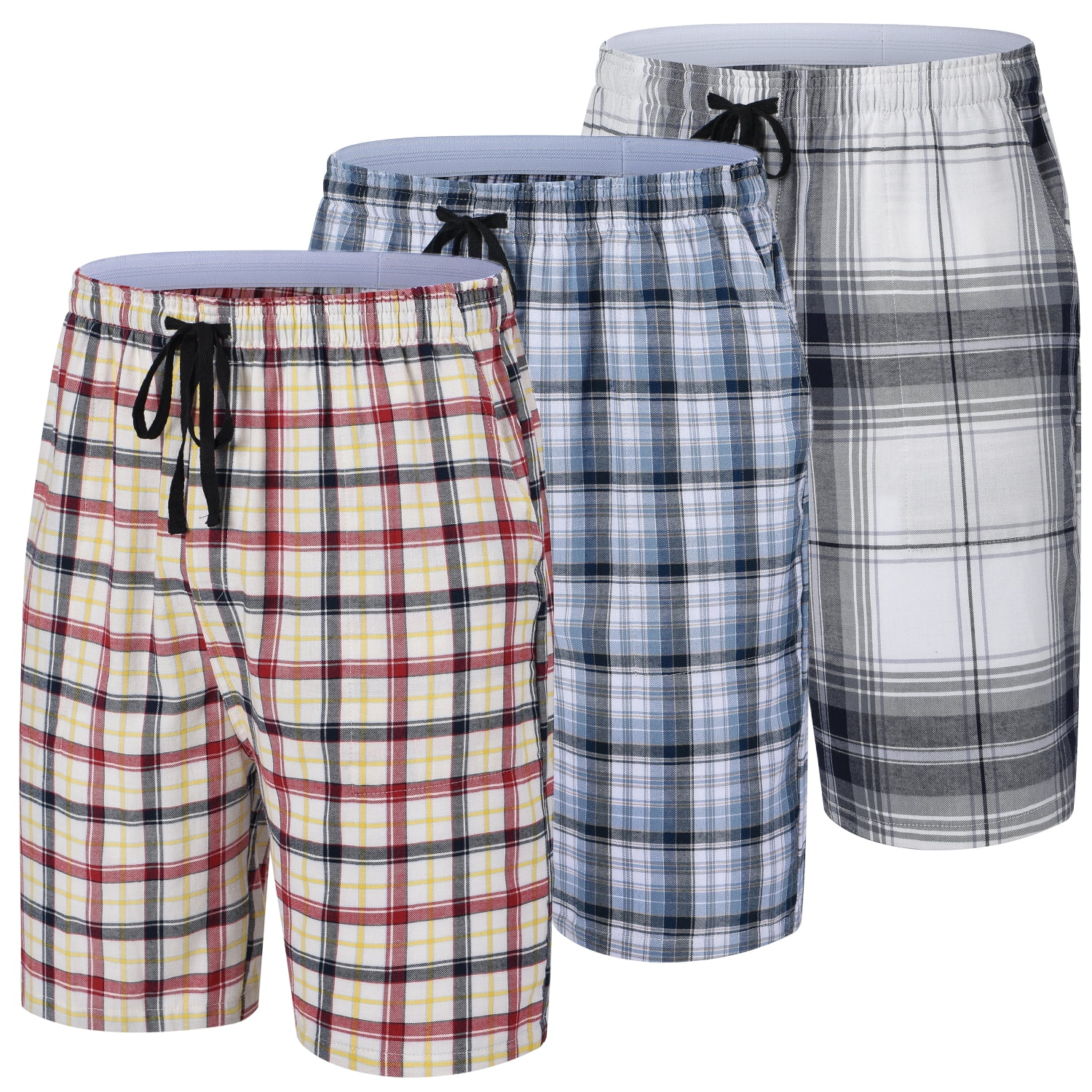 Xidunhg Men's 3-Pack Woven Pajama Shorts 100% Cotton Plaid Sleep