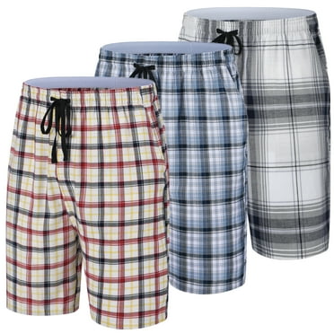 Xidunhg Men's 3-Pack Woven Pajama Shorts 100% Cotton Plaid Sleep Lounge Shorts with Button Fly XL