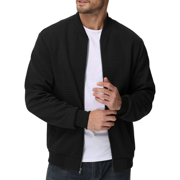 Xidunhg Men's Casual Varsity Bomber Jacket Lightweight Outerwear Jackets Waffle Zip up Fashion Coat Black 4XL