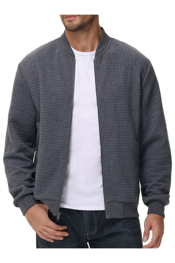 Men's Casual Varsity Bomber Jacket Lightweight Outerwear Jackets Waffle Zip up Fashion Coat Dark Grey L