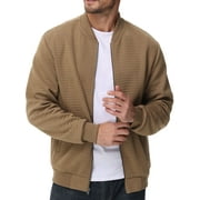 Men's Casual Varsity Bomber Jacket Lightweight Outerwear Jackets Waffle Zip up Fashion Coat Khaki S