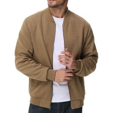 Xidunhg Men's Casual Varsity Bomber Jacket Lightweight Outerwear Jackets Waffle Zip up Fashion Coat Khaki XL