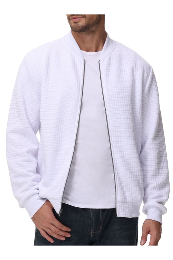 Men's Casual Varsity Bomber Jacket Lightweight Outerwear Jackets Waffle Zip up Fashion Coat White 2XL