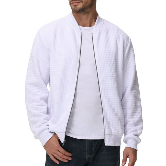 Xidunhg Men's Casual Varsity Bomber Jacket Lightweight Outerwear Jackets Waffle Zip up Fashion Coat White S