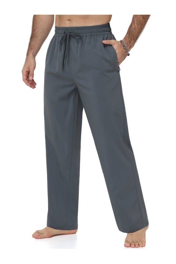 Men's Linen Pants Casual Beach Summer Pant Elastic Waist Drawstring Lightweight Trousers