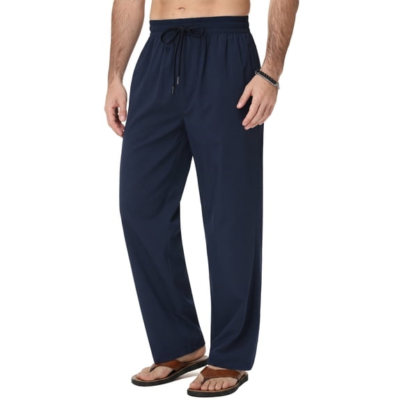 Xidunhg Men's Linen Pants Casual Beach Summer Pant Elastic Waist Drawstring Lightweight Trousers