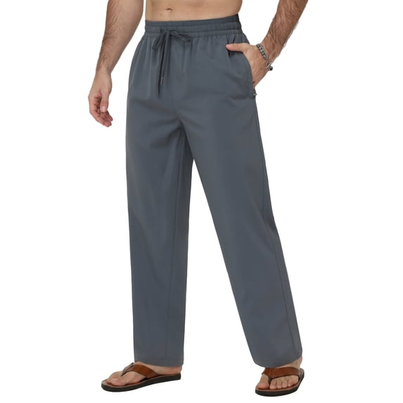 Xidunhg Men's Linen Pants Casual Beach Summer Pant Elastic Waist Drawstring Lightweight Trousers