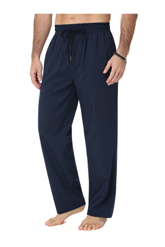 Men's Linen Pants Casual Beach Summer Pant Elastic Waist Drawstring Lightweight Trousers