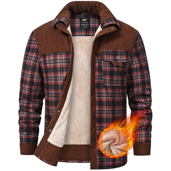 Xidunhg Men's Long Sleeve Sherpa Lined Shirt Jacket Flannel Plaid Fleece Coats