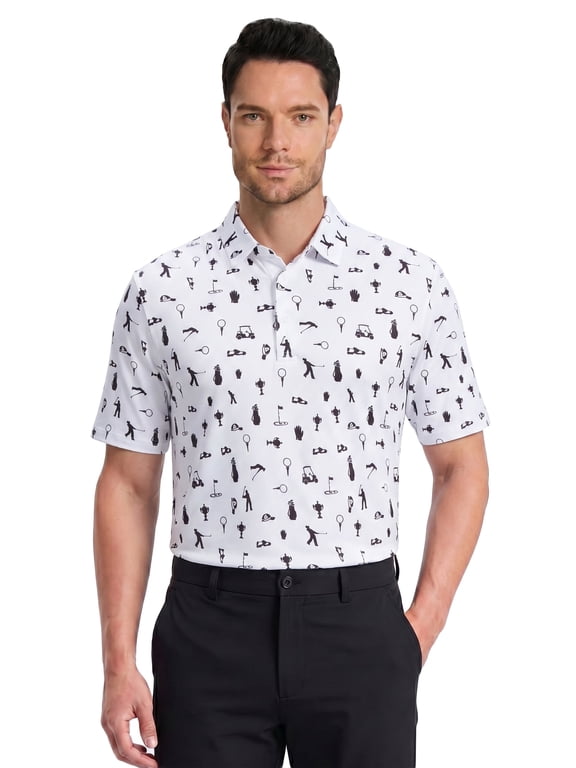 Men's Performance Golf Polo Shirt, Printed Short Sleeve, Dry Fit & Moisture Wicking, UPF 40+ 4-Way Stretch