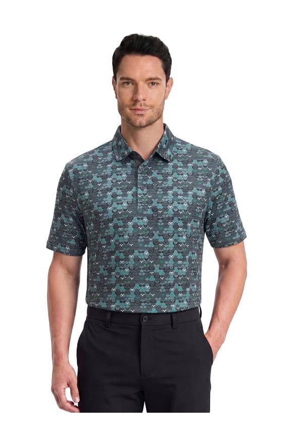 Men's Performance Golf Polo Shirt, Printed Short Sleeve, Dry Fit & Moisture Wicking, UPF 40+ 4-Way Stretch