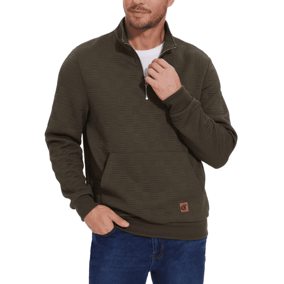 Xidunhg Men's Quarter Zip Sweatshirt Long Sleeve Waffle Casual Pullover Sweatshirt with Pocket Armygreen M