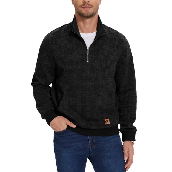 Xidunhg Men's Quarter Zip Sweatshirt Long Sleeve Waffle Casual Pullover Sweatshirt with Pocket Black S
