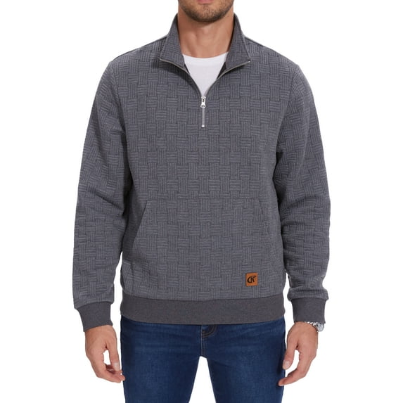 Xidunhg Men's Quarter Zip Sweatshirt Long Sleeve Waffle Casual Pullover Sweatshirt with Pocket Dark Grey L