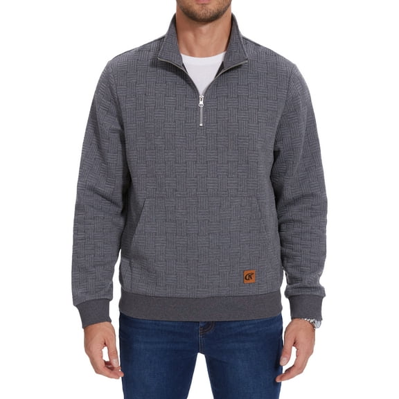 Xidunhg Men's Quarter Zip Sweatshirt Long Sleeve Waffle Casual Pullover Sweatshirt with Pocket Dark Grey S