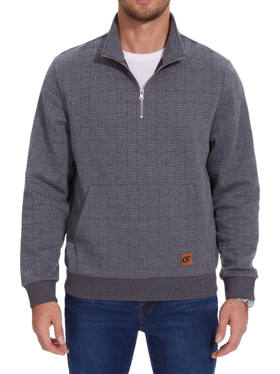 Men's Quarter Zip Sweatshirt Long Sleeve Waffle Casual Pullover Sweatshirt with Pocket Dark Grey S