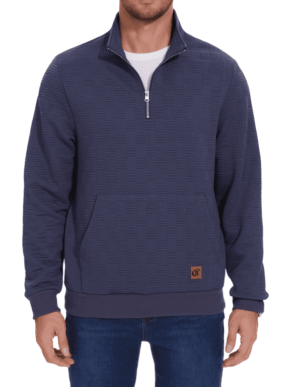 Men's Quarter Zip Sweatshirt Long Sleeve Waffle Casual Pullover Sweatshirt with Pocket Stone Blue L
