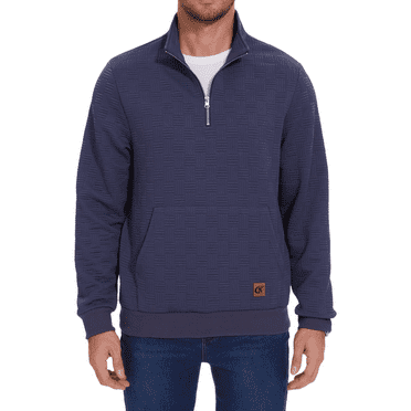 Xidunhg Men's Quarter Zip Sweatshirt Long Sleeve Waffle Casual Pullover Sweatshirt with Pocket Stone Blue S