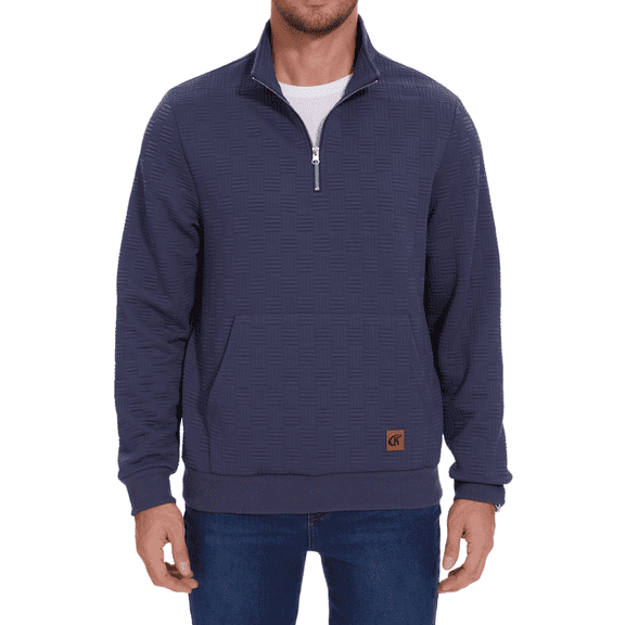 Xidunhg Men's Quarter Zip Sweatshirt Long Sleeve Waffle Casual Pullover Sweatshirt with Pocket Stone Blue S