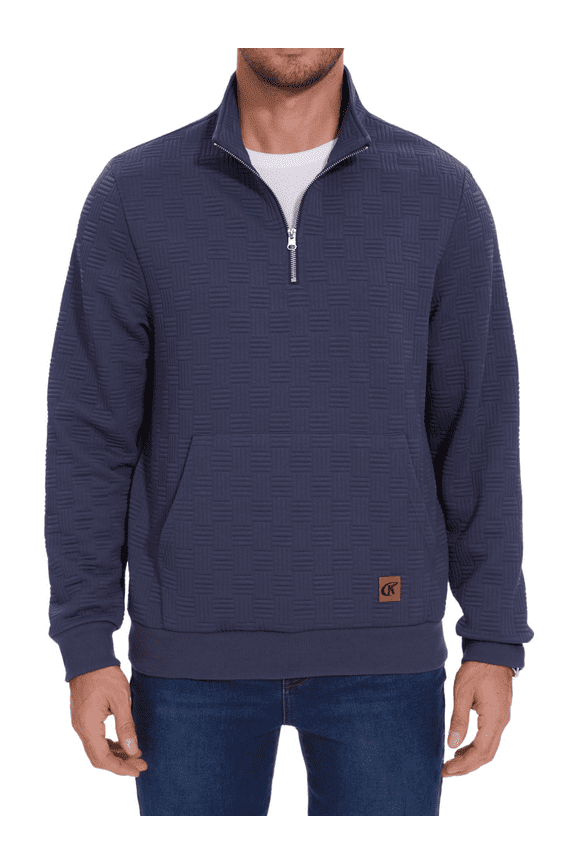 Men's Quarter Zip Sweatshirt Long Sleeve Waffle Casual Pullover Sweatshirt with Pocket Stone Blue S
