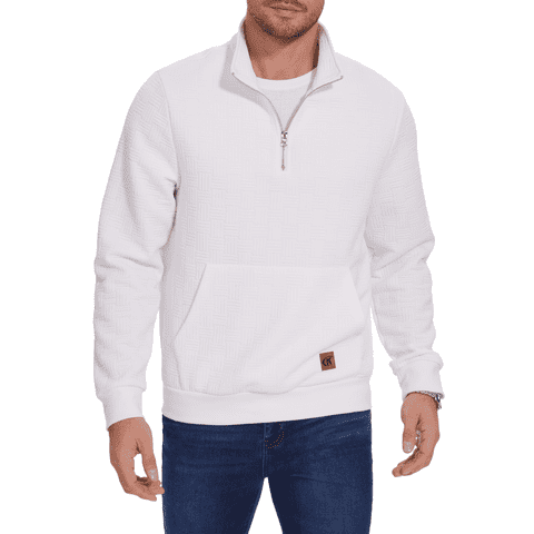Men's Quarter Zip Sweatshirt Long Sleeve Waffle Casual Pullover Sweatshirt with Pocket White 2XL