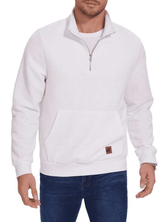 Men's Quarter Zip Sweatshirt Long Sleeve Waffle Casual Pullover Sweatshirt with Pocket White 2XL