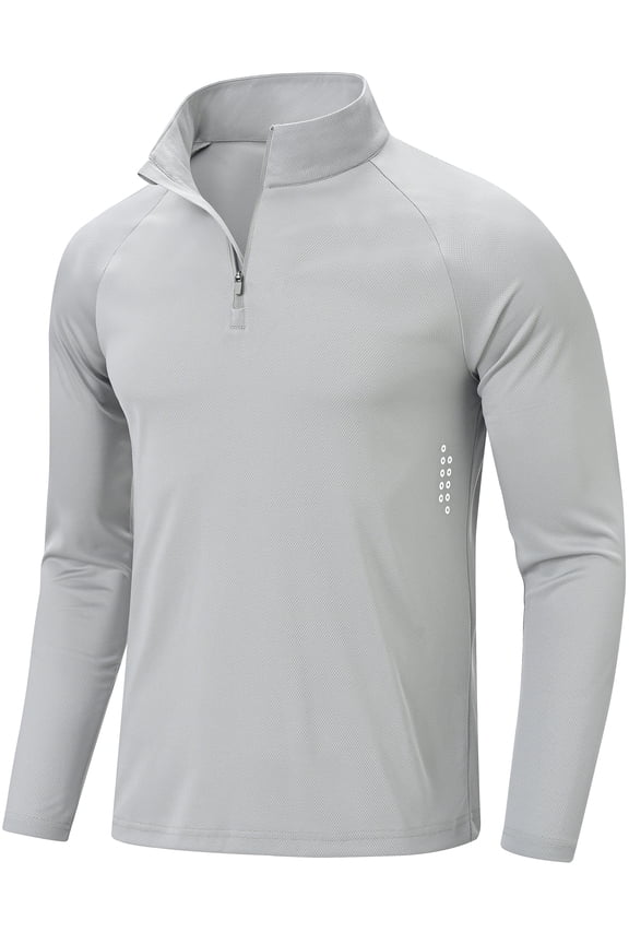 Men's Long Sleeve Quarter Zip Running Shirts, Lightweight Quick Dry Athletic Shirts with Stretch, Comfort Durable Easy Care for Gym Workout Golf